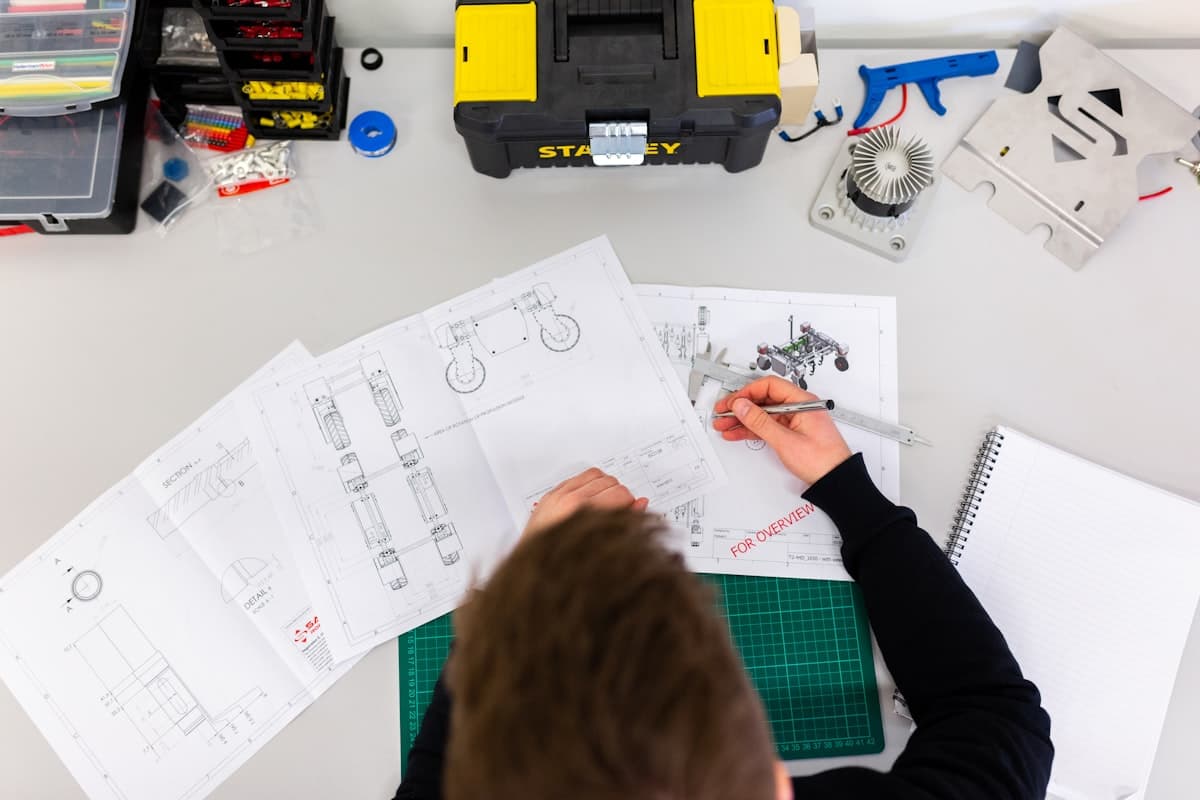 Engineer working on project drawings